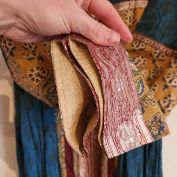 Vintage J Peterman Co. Long Sleeve Maxi Dress Embroidered Blue Gold 12 - Picture 7 of 15